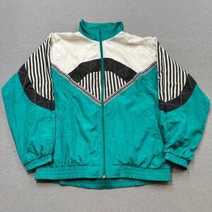 Vintage 90s Laura Katherine Jacket Women's M Teal Geometric Track Windbreaker